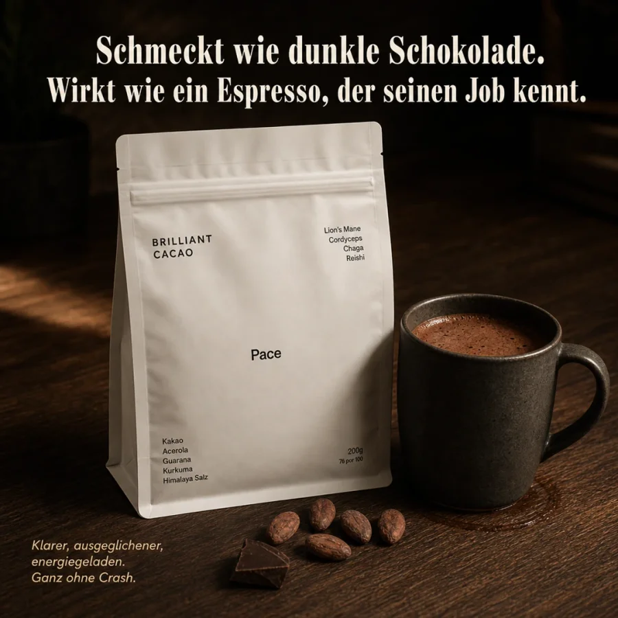 Generiertes Creative: UGC-Stil mit Produktbeutel, Headline „Wache Energie ohne Crash“